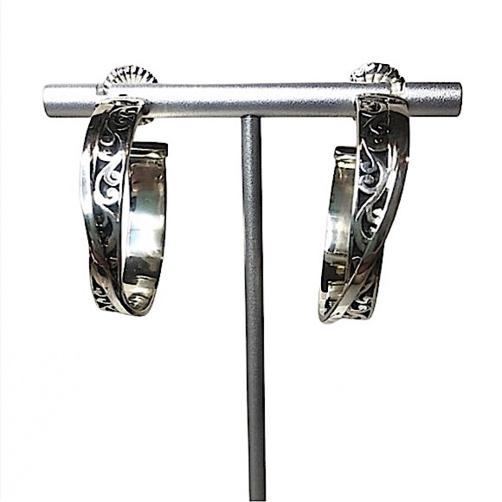 LOIS HILL Sterling Silver Cut Out Hoops with Silver Accent Entwined Throughout